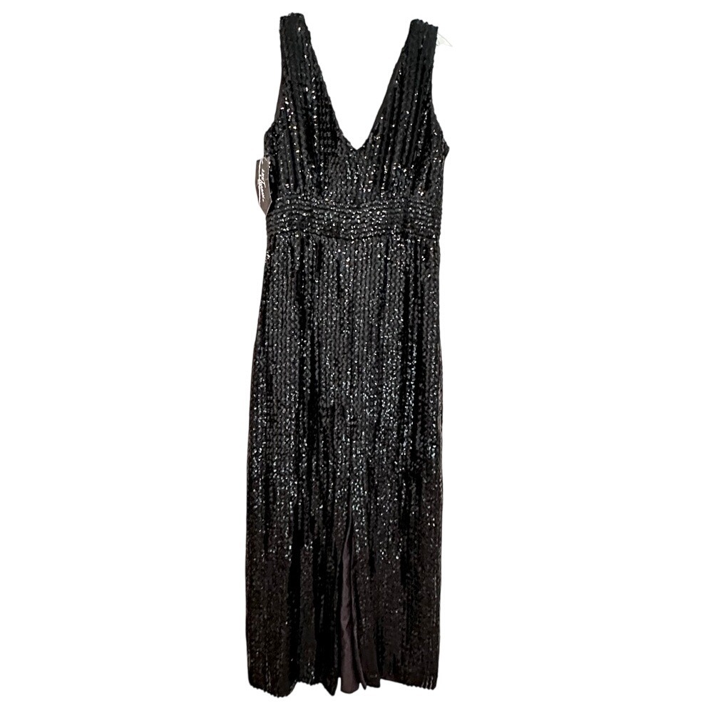 Lee Jordan Vintage Sequin Formal Dress Women's‎ 14 Black Evening 70s Whimsigoth